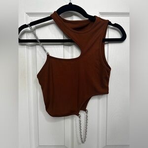 SHEIN Brown Asymmetric Chain-Detail Crop Tank